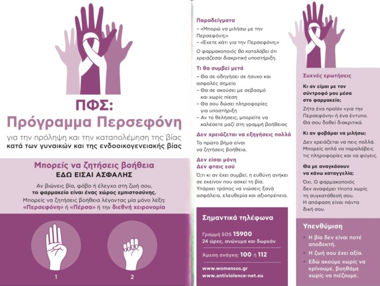 Κωδική λέξη «Περσεφόνη»: Τα φαρμακεία στον αγώνα της εξάλειψης της βίας κατά των γυναικών