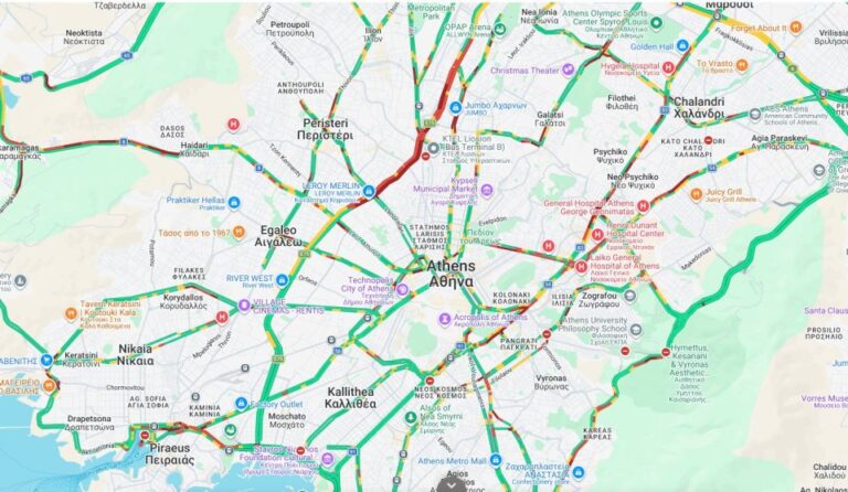 Κίνηση: Μποτιλιάρισμα σε Κηφισό και κέντρο - Χαμηλές ταχύτητες σε Αττική Οδό και Παραλιακή