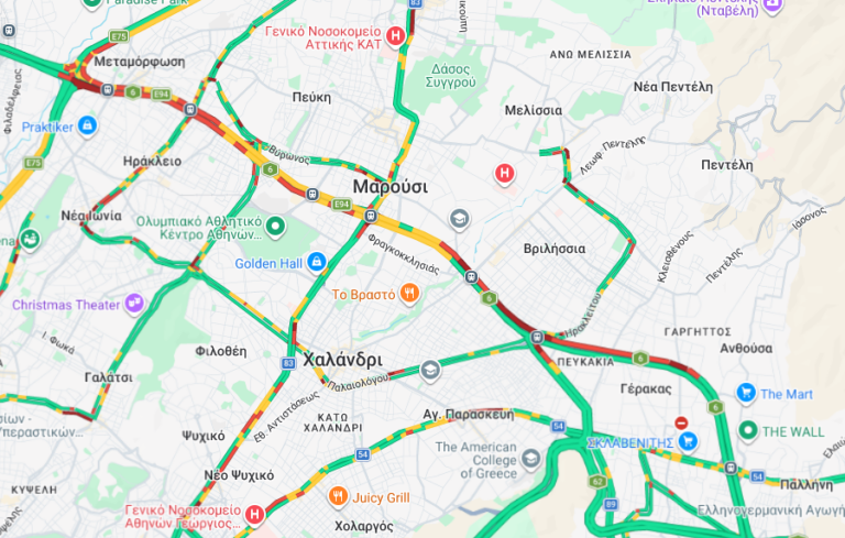 Συνεχίζονται οι καθυστερήσεις 30 λεπτών στην Αττική Οδό, στο «κόκκινο» παραμένει ο Κηφισός στην άνοδο από Ρέντη μέχρι Νέα Φιλαδέλφεια