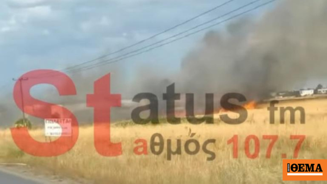 Φωτιά σε ξερά χόρτα κοντά στην ΠΑΘΕ προς την Αγχίαλο, δείτε βίντεο