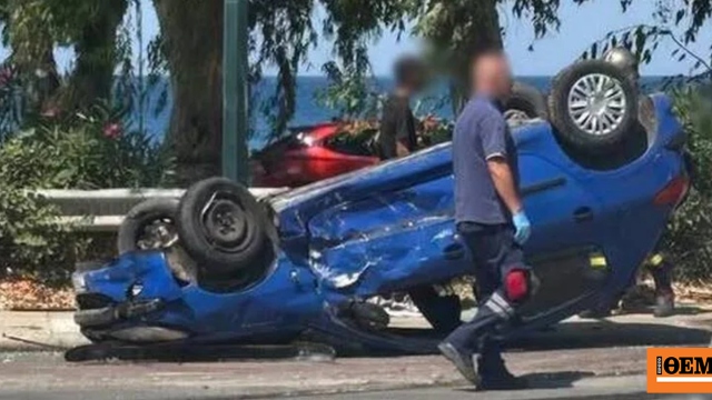 Αυτοκίνητο βρέθηκε ανάποδα σε κεντρικό δρόμο της Πάτρας μετά από τροχαίο