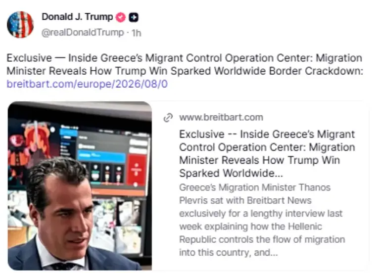 Ο Τραμπ αναρτά Θάνο Πλεύρη στο Truth Social - Δείτε φωτό